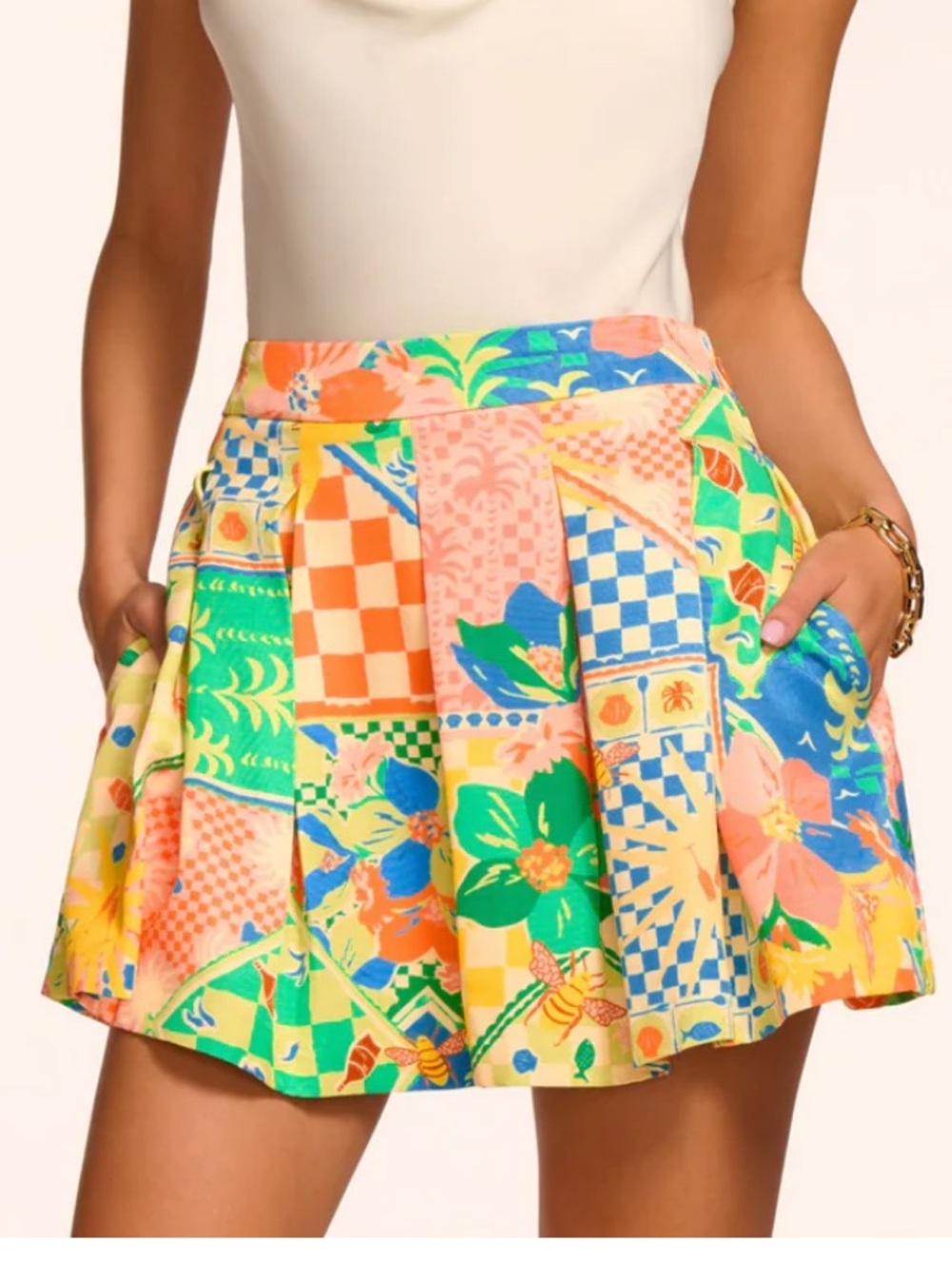 Frankie Colorful Patchwork Pleated Mini Skort